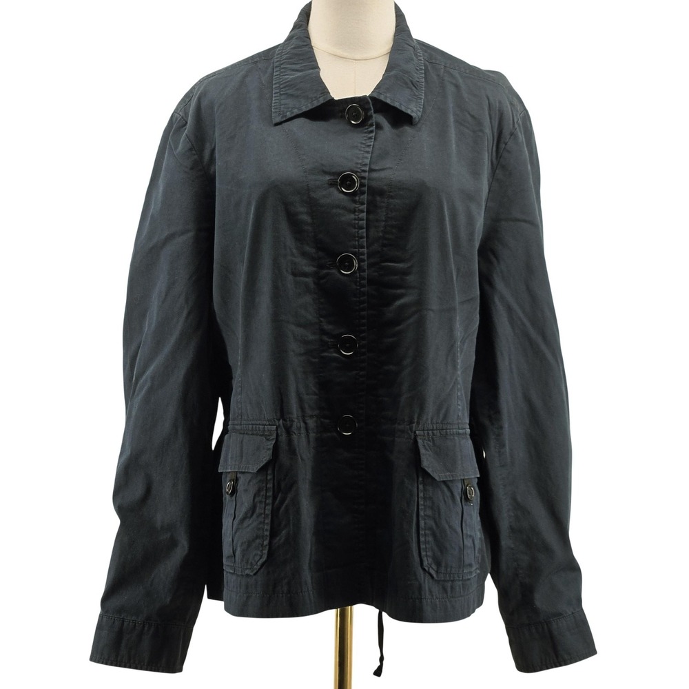 Façonnable Jacket Womens XL Blue Cotton Blend Twill Collared Lined Pockets